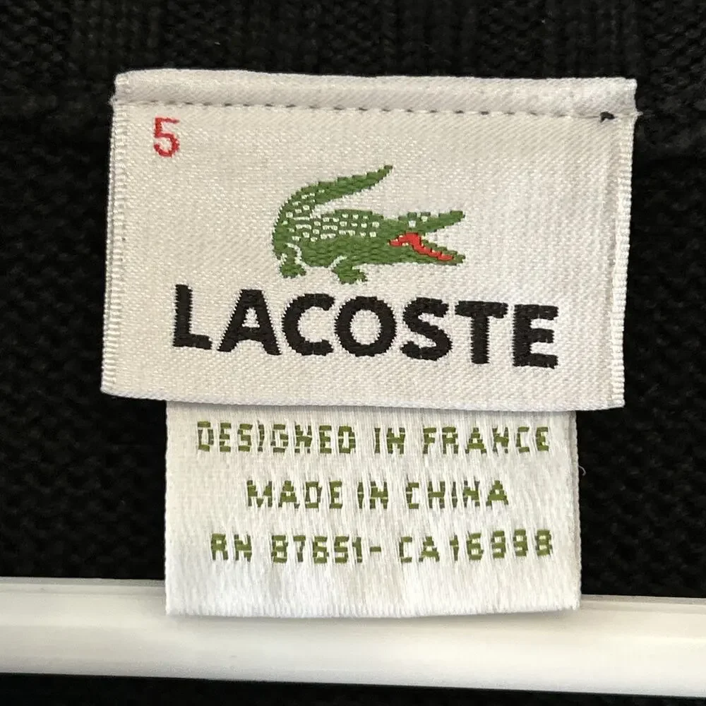 Lacoste 1/4 Zip sweater Men's 5 Blue Ribbed Cotton Pullover Preppy Croc EUC
